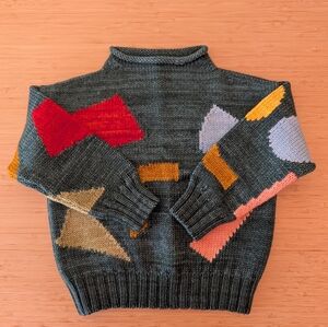 NWOT square intarsia sweater, peacock, 3-4y